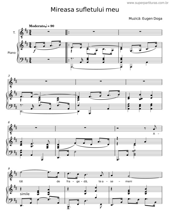 Partitura da música Mireasa Sufletului Meu – Eugen Doga