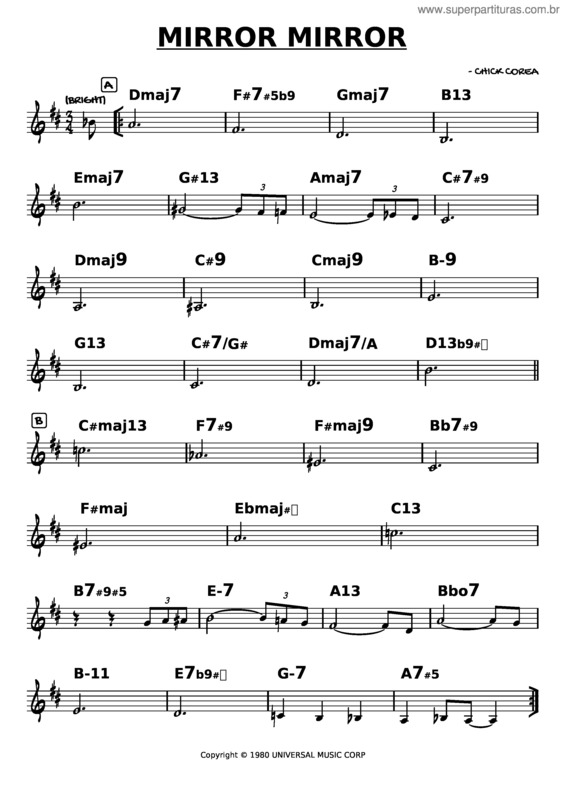 Partitura da música Mirror Mirror – Chick Corea