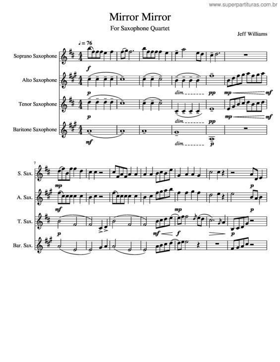 Partitura da música Mirror Mirror–Sax Quartet