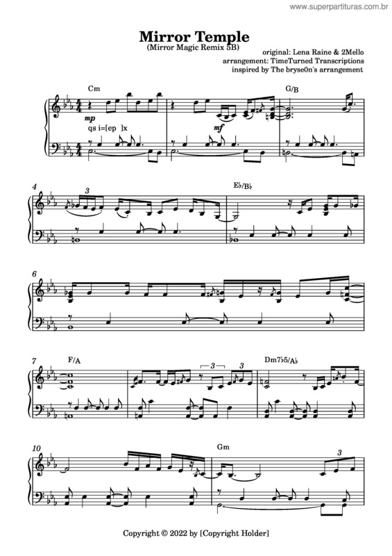 Partitura da música Mirror Temple: Mirror Magic Remix –  Timeturned Transcriptions Mirror Temple: Mirror Magic Remix