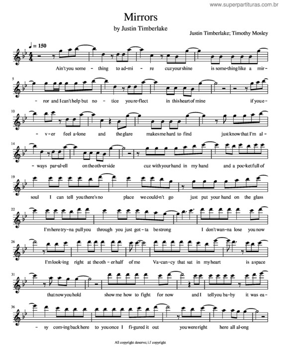 Partitura da música Mirrors–Justin Timberlake–Saxo