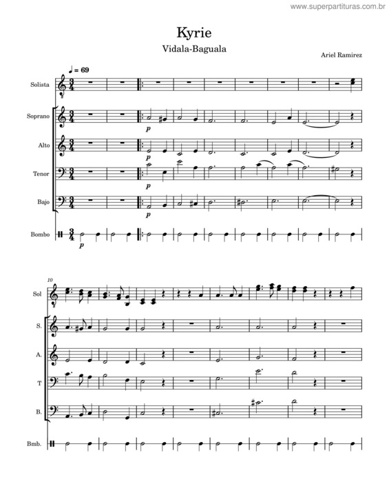 Partitura da música Misa Criolla