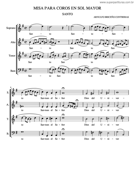 Partitura da música Misa_Para_Coros_En_Sol_Mayor. Santo