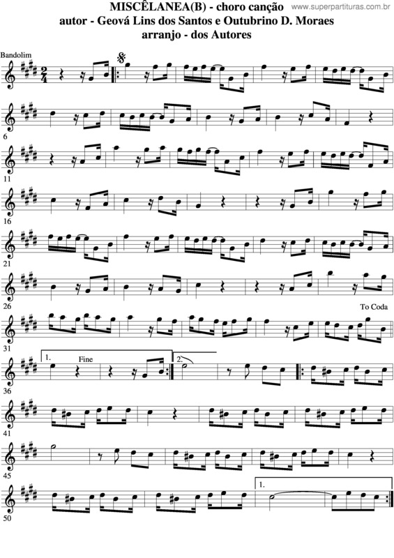 Partitura da música Miscelania