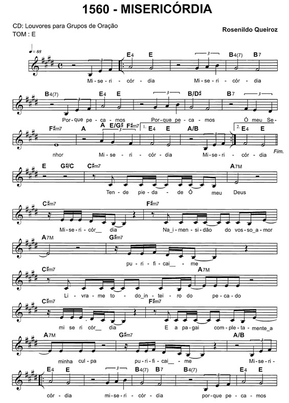 Partitura da música Misericórdia