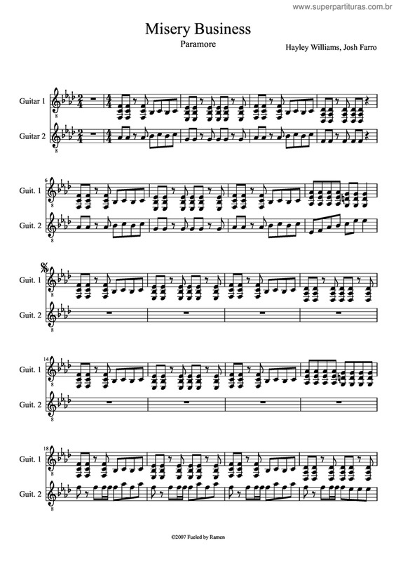 Partitura da música Misery Business v.2