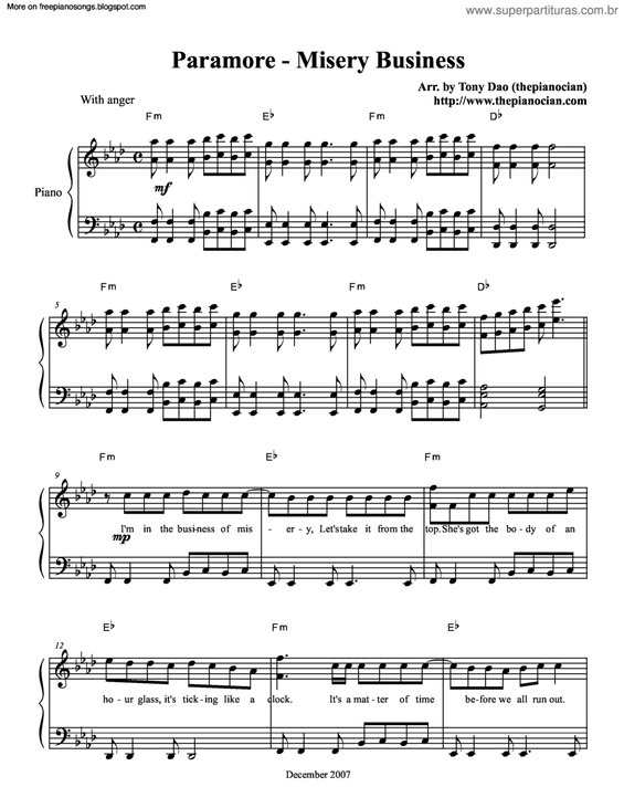 Partitura da música Misery Business v.3