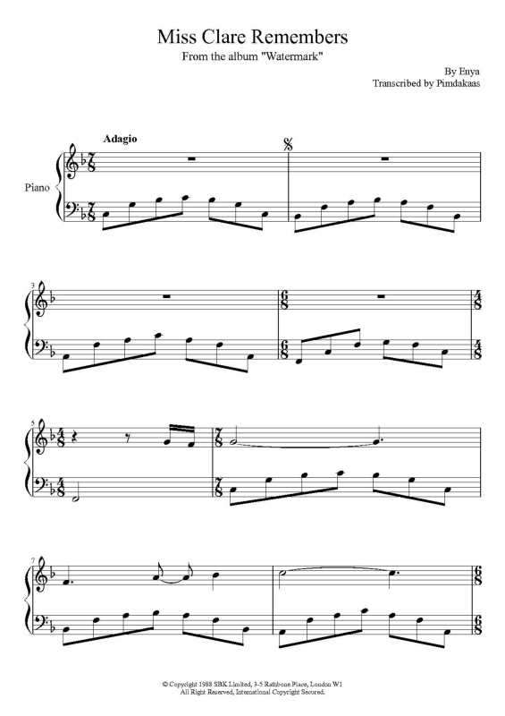 Partitura da música Miss Clare Remembers