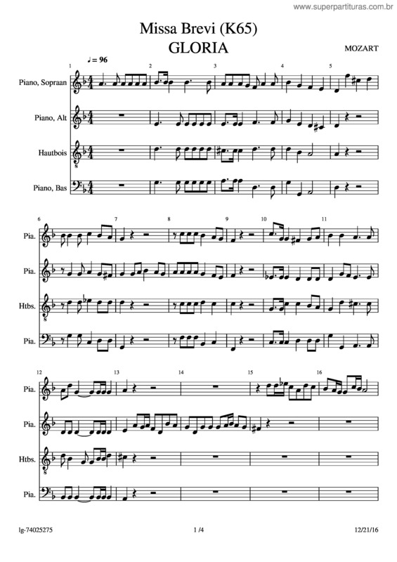 Partitura da música Missa Brevi
