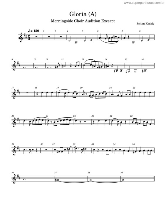 Partitura da música Missa Brevis– Gloria – Zoltán Kodály Gloria