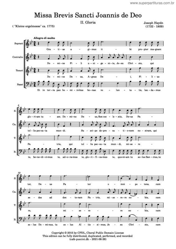 Partitura da música Missa Brevis Sancti Joannis De Deo, Ii. Gloria – Haydn