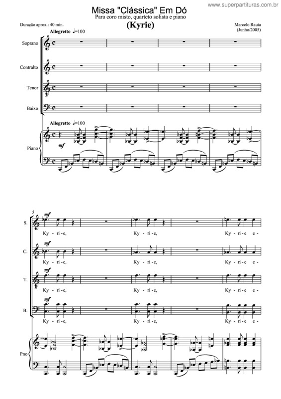 Partitura da música Missa Clássica em dó