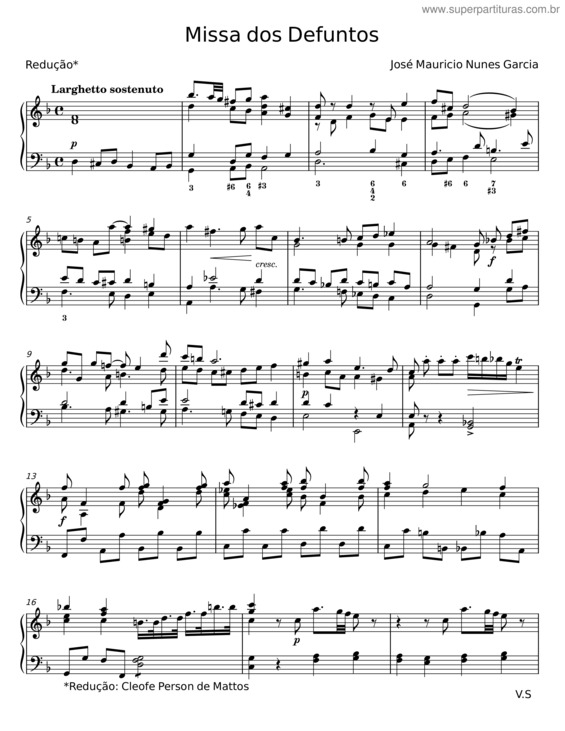 Partitura da música Missa Dos Defuntos