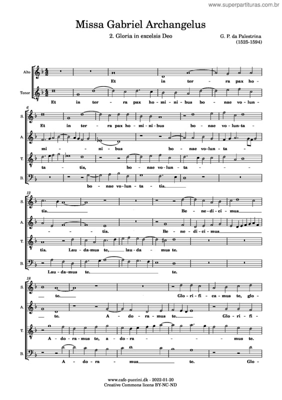 Partitura da música Missa Gabriel Archangelus, 2. Gloria In Excelsis Deo – Giovanni Pierluigi Da Palestrina