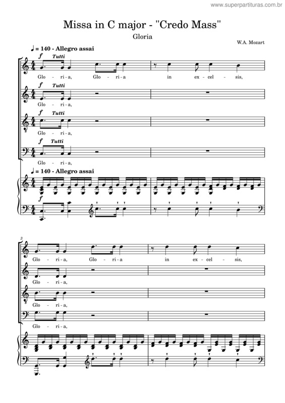 Partitura da música Missa In C Major – Credo Mass – Kv 257 – Gloria