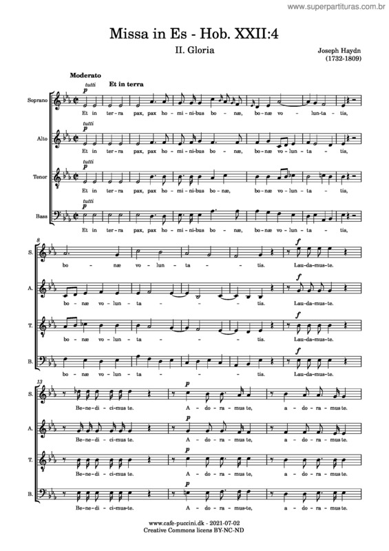 Partitura da música Missa In Es, Hob. Xxii:4, Ii. Gloria – Haydn