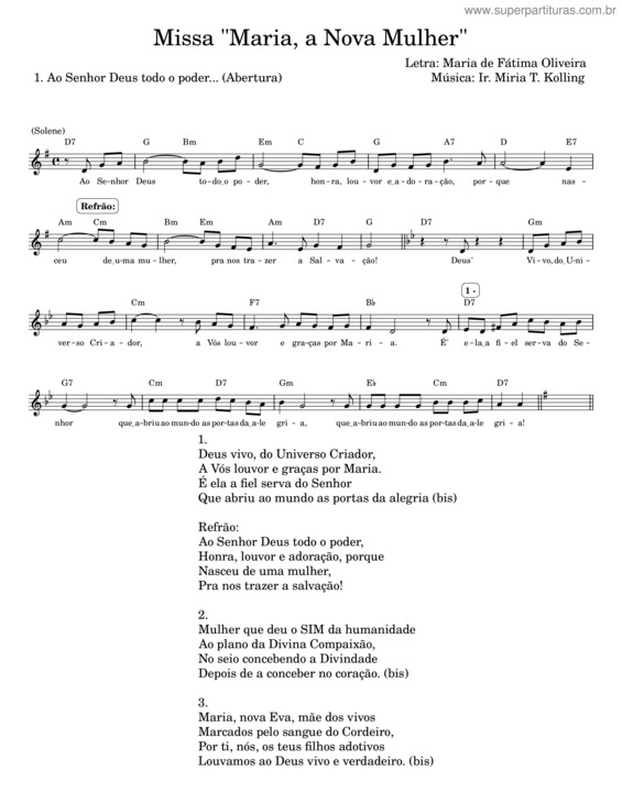 Partitura da música Missa Maria, A Nova Mulher