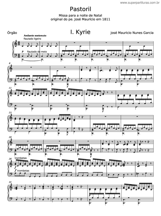 Partitura da música Missa Pastoril – José Maurício Nunes Garcia v.3