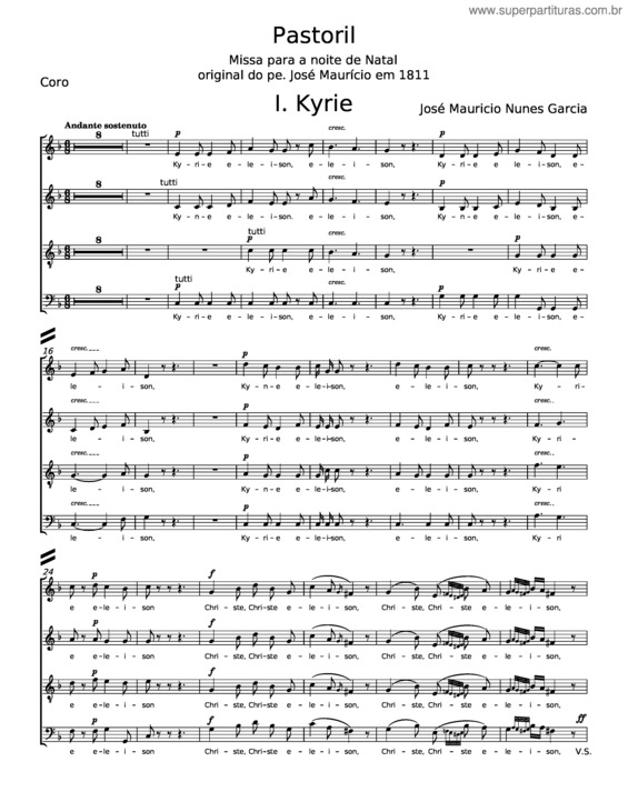 Partitura da música Missa Pastoril – José Maurício Nunes Garcia