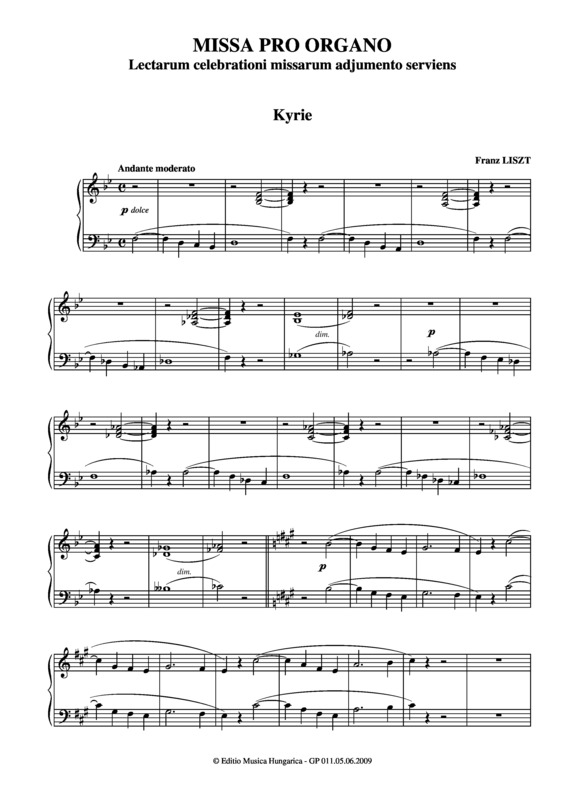 Partitura da música Missa Pro Organo Lectarum Celebrationi Missarum Adjumento Inserviens S.264