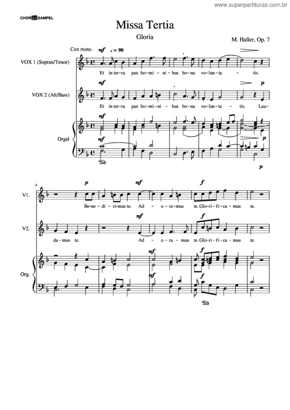 Partitura da música Missa Tertia Gloria