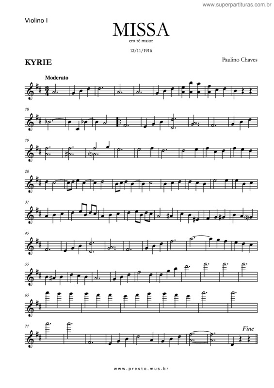 Partitura da música Missa v.2