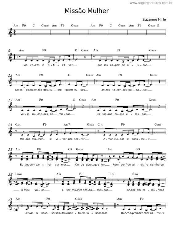 Partitura da música Missão Mulher – Suzanne Hirle