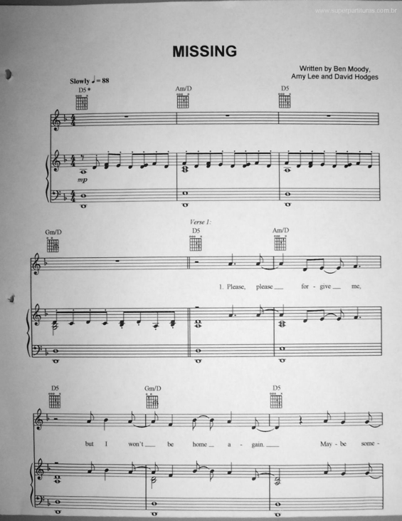 Partitura da música Missing v.2