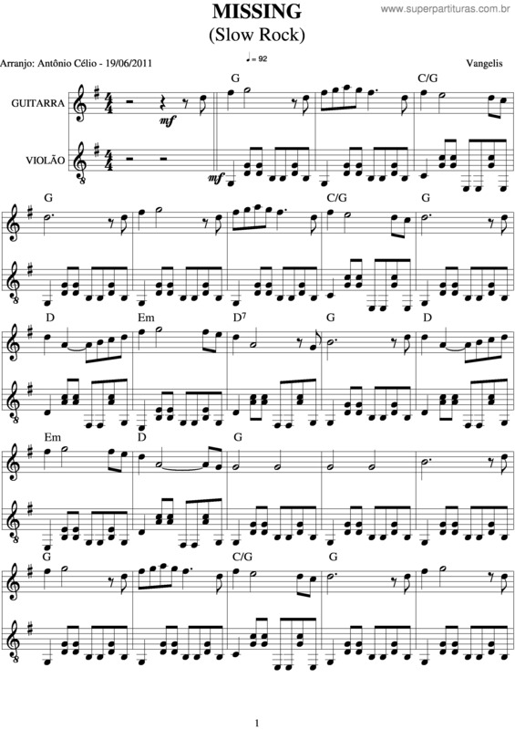 Partitura da música Missing v.4