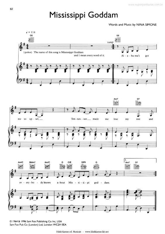 Partitura da música Mississippi Goddam