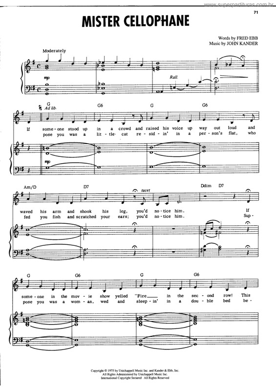 Partitura da música Mister Cellophane