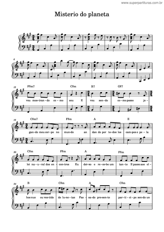 Partitura da música Misterio Do Planeta – Novos Baianos