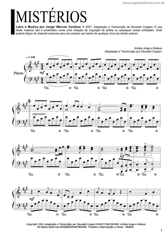 Partitura da música Mistérios v.2