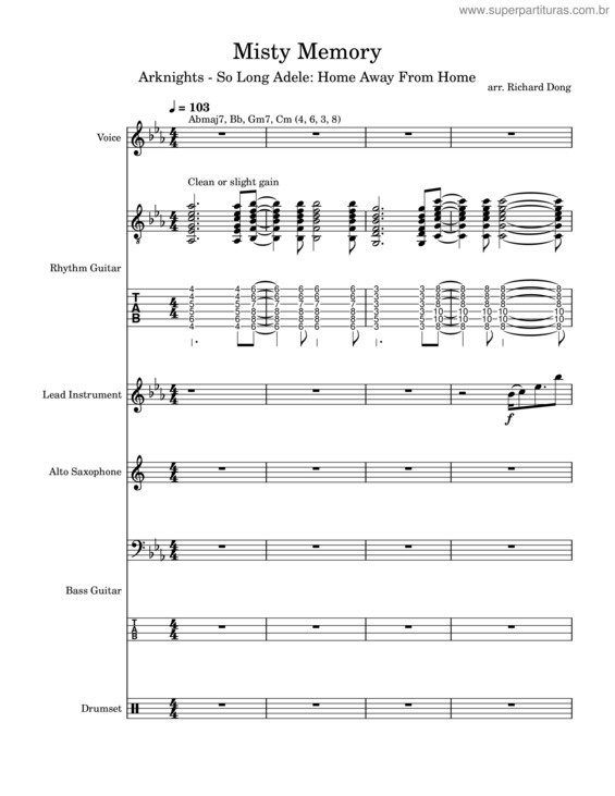 Partitura da música Misty Memory