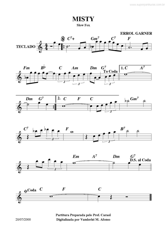 Partitura da música Misty