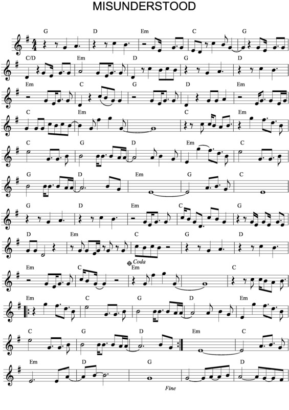 Partitura da música Misunderstood v.2