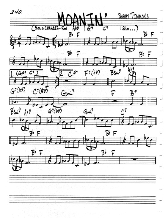 Partitura da música Moanin v.5