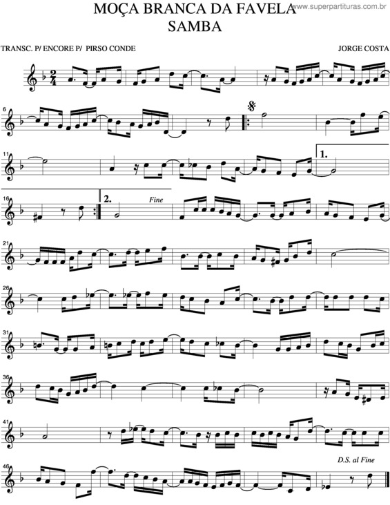 Partitura da música Moça Branca Da Favela