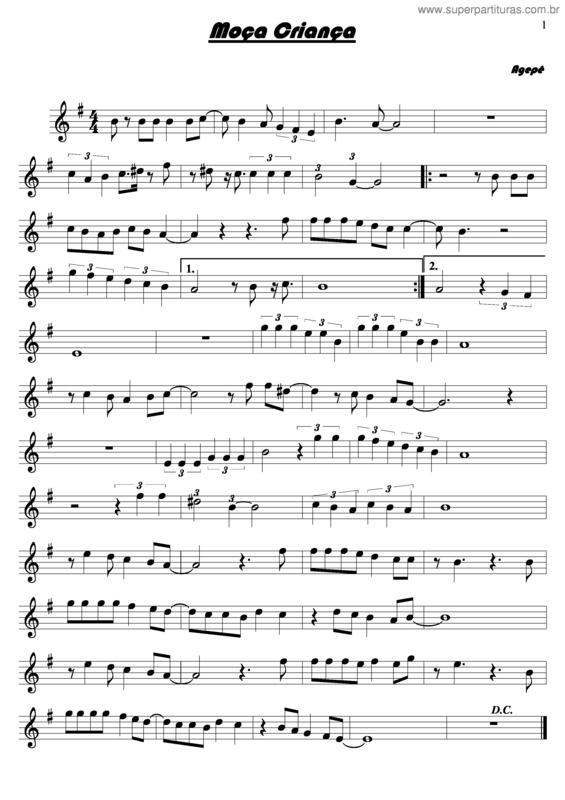 Partitura da música Moça Criança