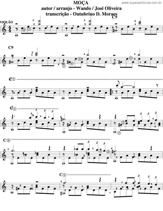 Partitura da música Moça v.6