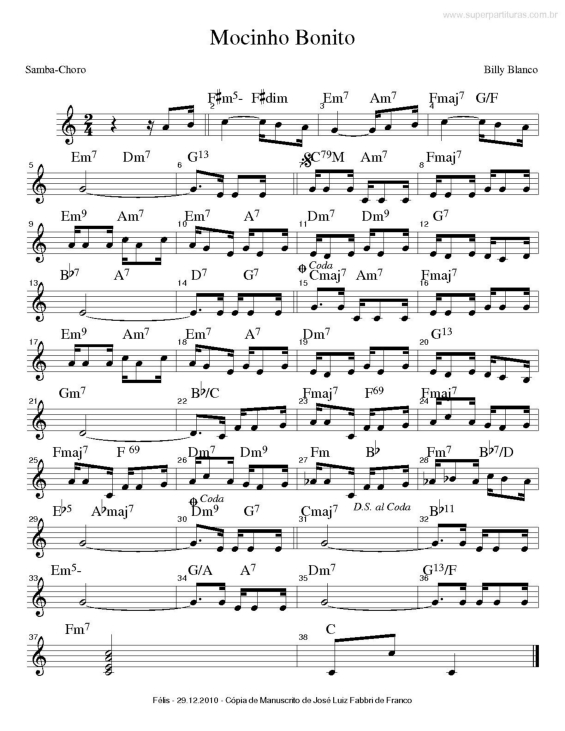 Partitura da música Mocinho Bonito