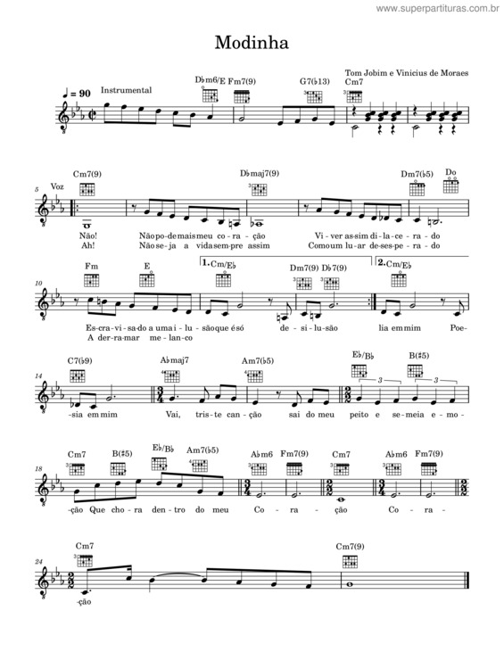 Partitura da música Modinha – Antônio Carlos Jobim