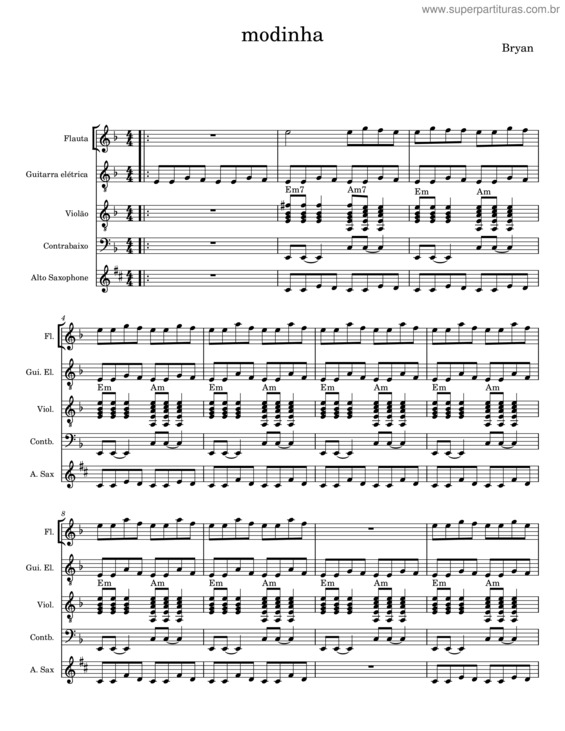 Partitura da música Modinha – Bryan