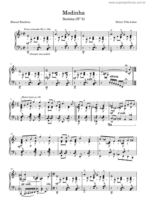 Partitura da música Modinha – Heitor Villa–Lobos v.2
