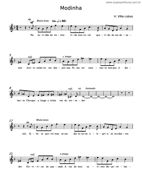 Partitura da música Modinha – Heitor Villa–Lobos