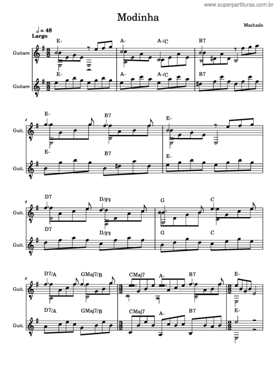 Partitura da música Modinha – Machado – 2 Guitarres