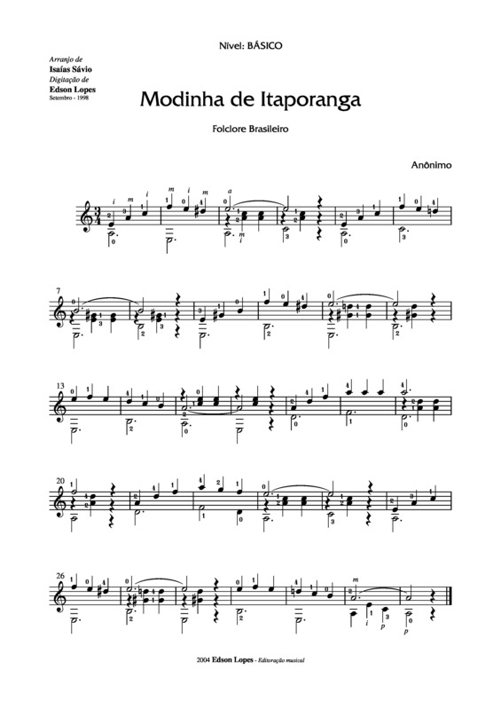 Partitura da música Modinha de Itaporanga