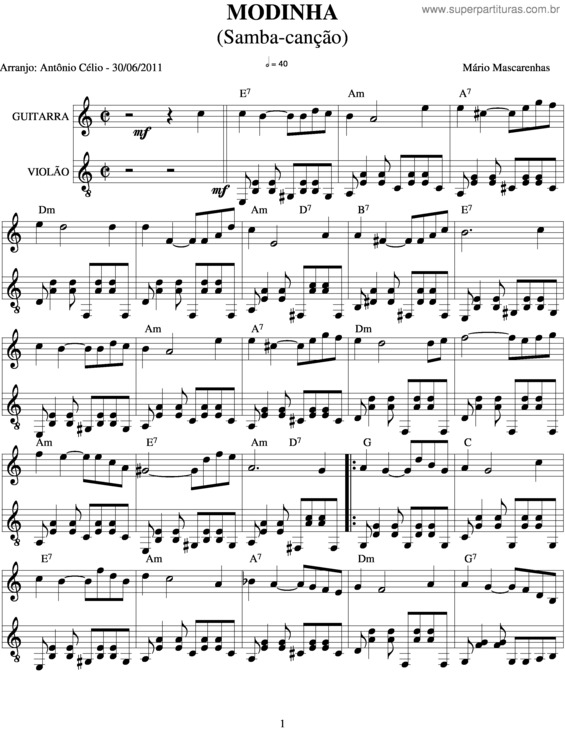 Partitura da música Modinha v.8