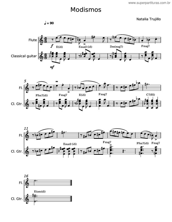 Partitura da música Modismos – Natalia Trujillo