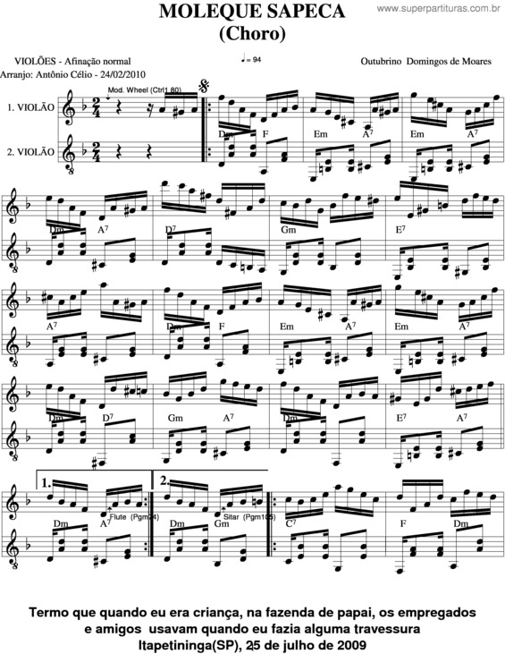 Partitura da música Moleque Sapeca v.2